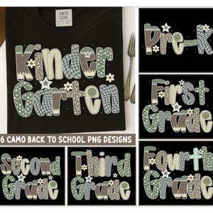 Pacchetto Camo Back to School PNG, Primo giorno PNG, Sublimazione per scolari, Design per la scuola materna, Dalla scuola materna alla terza elementare PNG