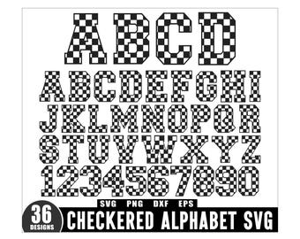 Checkered Alphabet and Numbers Svg Bundle, High Quality, Checkered Letters, Racing Flag, RACING CHECKERED Svg, ALPHABET and Numbers Svg