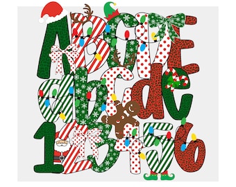 Alphabet de Noël PNG, joyeux Noël police Png SVG, Noël Doodle lettres, Noël Doodle Alpha Bundle ensemble, Noël lettres Clipart Png