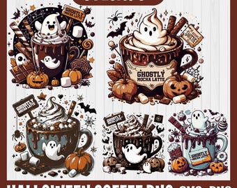 Clipart de café de Halloween, clipart de bebida de café caliente de acuarela gótica aterradora, paquete de 5 PNG, calabaza, bruja, descarga instantánea, uso comercial