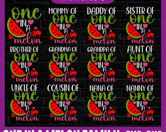 One In a Melon SVG Bundle, Watermelon svg, Birthday Party Shirt svg, One In a Melon Family SVG Bundle, Watermelon Birthday SVG, Summer svg