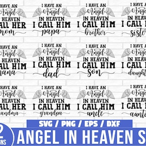 Paquete SVG Angel in Heaven, tengo un ángel en el cielo que llamo a su mamá, paquete svg familiar, paquete Angel SVG, paquete Memorial SVG