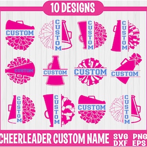 Cheerleader Pom And Megaphone Svg bundle, Split Name Frame For Cheer, Custom Name Cheerleader, Cheer Mom Svg, Cheerleader Pom and Megaphone