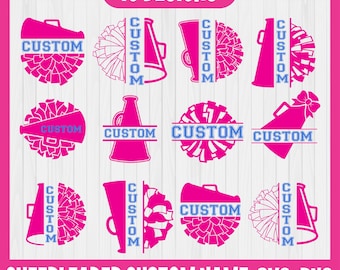 Cheerleader Pom And Megaphone Svg bundle, Split Name Frame For Cheer, Custom Name Cheerleader, Cheer Mom Svg, Cheerleader Pom and Megaphone