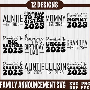 Familia Est 2025 Svg, Mamá Est 2025 Svg, Anuncio Svg, Familia Est Svg, Revelación De Embarazo Para Abuelos, Camisetas Familiares A Juego Png