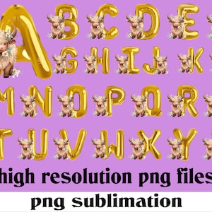 Paquete png del alfabeto de vaca de las tierras altas, alfabeto de vaca de las tierras altas de oro PNG, alfabeto de vaca, alfabeto de Navidad A-Z PNG, letras garabatos, transparente