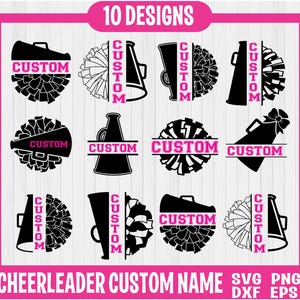 Cheerleader Pom And Megaphone Svg bundle, Split Name Frame For Cheer, Custom Name Cheerleader, Cheer Mom Svg, Cheerleader Pom and Megaphone