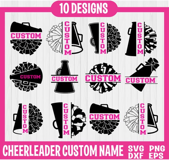 Cheerleader Pom And Megaphone Svg bundle, Split Name Frame For Cheer, Custom Name Cheerleader, Cheer Mom Svg, Cheerleader Pom and Megaphone