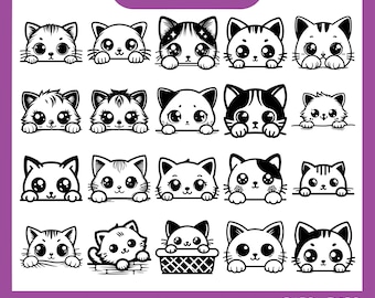 Peeking Cat SVG Bundle, Peeking Kitten Silhouette, Peeking Cat Template, Peeking Cat Silhouette Svg, Cute cat svg
