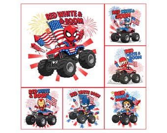 Paquete de superhéroes rojo, blanco y boom (Png), regalo para niño estadounidense, Día de la Independencia (Png), excavadora (Png), rojo, blanco y boom, camiseta infantil del 4 de julio (Png)