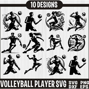 pacote svg de jogador de vôlei pacote png de jogador de vôlei garota svg de vôlei mulher svg clipart