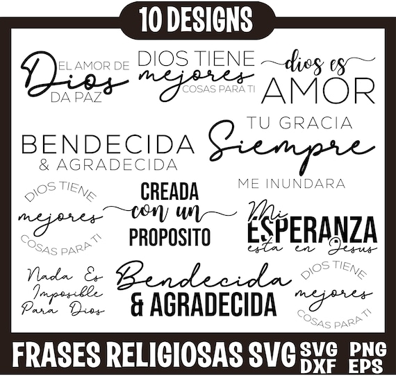 Frases Religiosas Español Svg, Fe Mueve Montañas Svg, Frases biblicas, Dios Amor Fortaleza svg, Frases Cristianas svg, Bendecida Amada Svg
