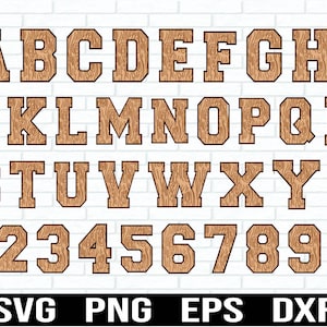 Alfabeto de madera svg, Tablón Alfabeto Svg, Letras y números de fuente de madera, Alfabeto de madera de madera Número Letra Fuente SVG