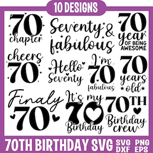 Pacote SVG de 70º aniversário, Svg de feliz aniversário, Camisa de aniversário Svg, Clipart de aniversário, Svg de setenta aniversário, Download instantâneo