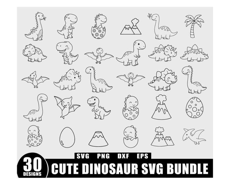 Cute Dinosaur Svg Bundle, Cute Dino Svg, Kids Dinosaur Svg, T-rex Svg ...