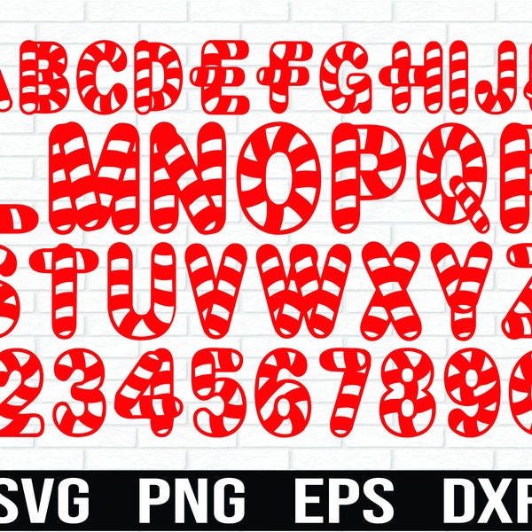 Candy Cane Alphabet and numbers svg bundle, layer font candy svg, candy letters svg, candy font svg, candy alphabet svg, candy cane letters