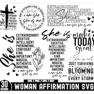 Pacchetto SVG "Affermazione femminile", Pacchetto "Emancipazione femminile", Pacchetto SVG "Lei è me", SVG "Donna forte", SVG "Citazioni di ragazze", SVG "Ispirazione per le donne"