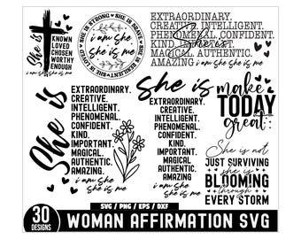 Vrouw bevestiging SVG bundel, vrouwen empowerment bundel, She Is Me Svg bundel, sterke vrouw Svg, meisje citaten Svg, inspirerende SVG voor vrouwen