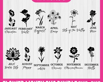 Birth month svg bundle, Birth month flowers svg, Wildflower svg, Birthday flower, Flower clipart, Botanical svg, Floral svg, Daisy svg