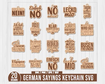 Paquete de llaveros SVG con refranes alemanes, grabado sarcástico, SVG para trazar bolsas de yute, SVG con refranes divertidos, grabado láser, SVG para "Busenfreundin"