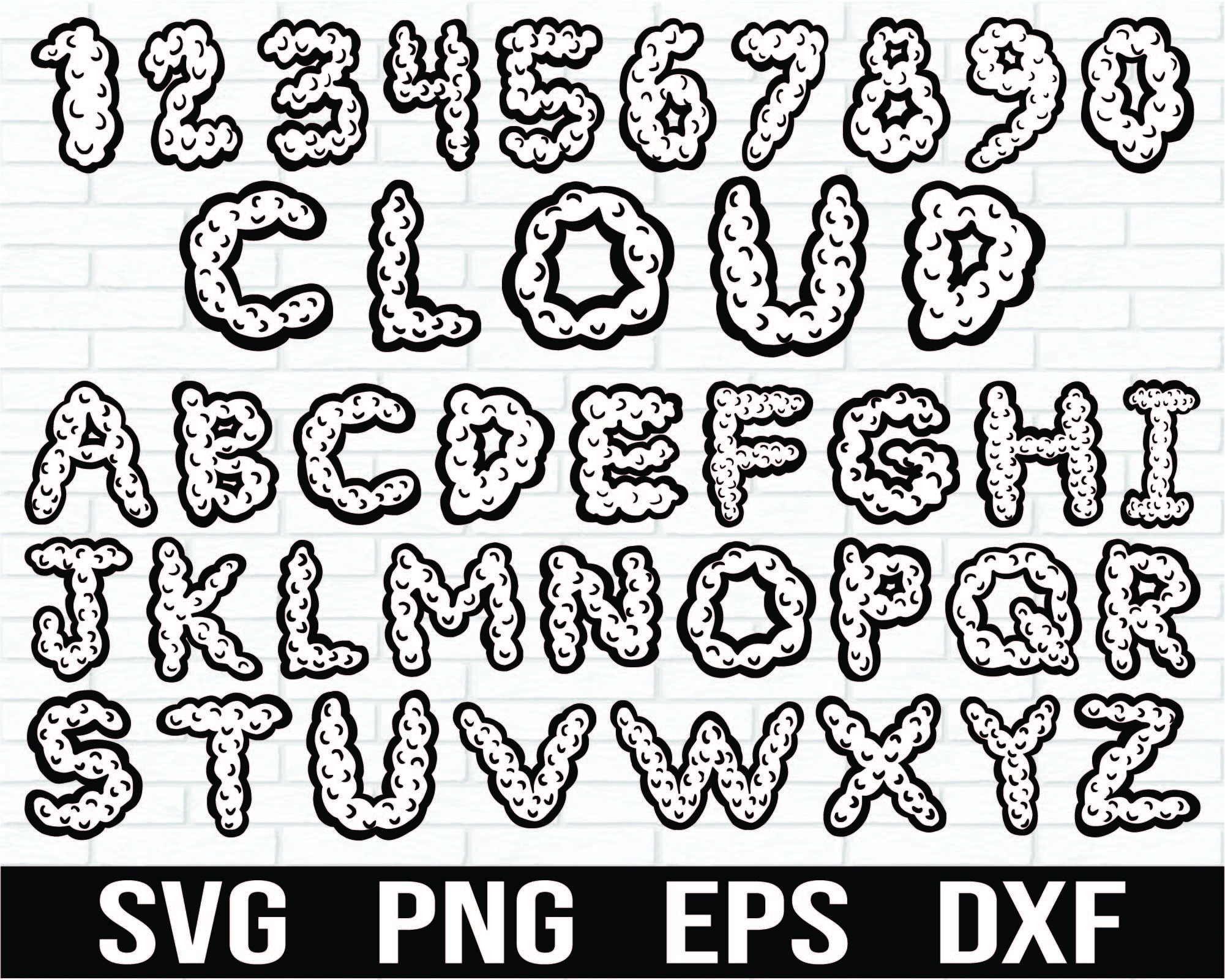 Cloud Letters and Numbers Svg Bundle, Cloud Svg Bundle, Cloud Font Svg
