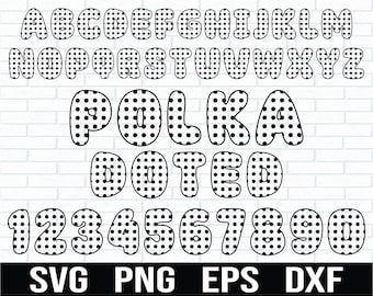 水玉模様のアルファベットと数字の SVG バンドル、水玉模様の文字