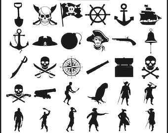 Bundle SVG pirate, clipart pirate, pirates SVG coupe fichiers, SVG pirate, Svg os croisés, Silhouette pirate, bateau pirate, Svg tête de mort