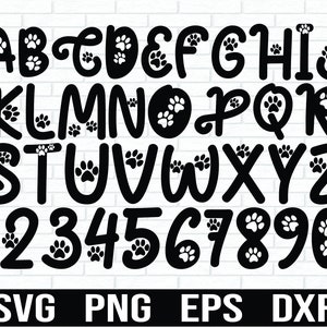 Alphabet et chiffres pattes SVG, patte police SVG, patte bleue lettres svg, patte police Cricut chien polices svg, police svg chien patrouille