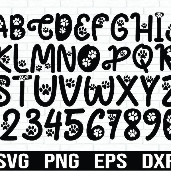 Paw Alphabet and Numbers SVG, Paw Font SVG, Blue Paw letters svg, Paw Font Cricut Dog font svg, Patrol Dog svg Font