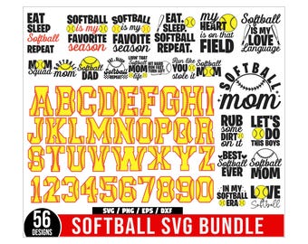 Softball SVG Bundle, Softball SVG File, Softball Shirt SVG, Softball Sports Svg, Softball Letters And Numbers Svg, Softball Laces Svg