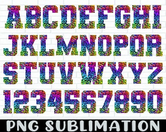 Rainbow Leopard Sublimation Letters And Numbers Png Bundle, Rainbow Leopard Doodle Letters, Leopard Letters, Leopard Numbers Png