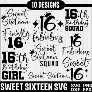 Sweet Sixteen SVG-Bundle, 16. Geburtstags-Svg, Geburtstagskind-Svg, Geburtstags-Königin-Svg, Süßes 16-Svg, Geburtstags-Shirt-Svg, Für Cricut, Silhouette