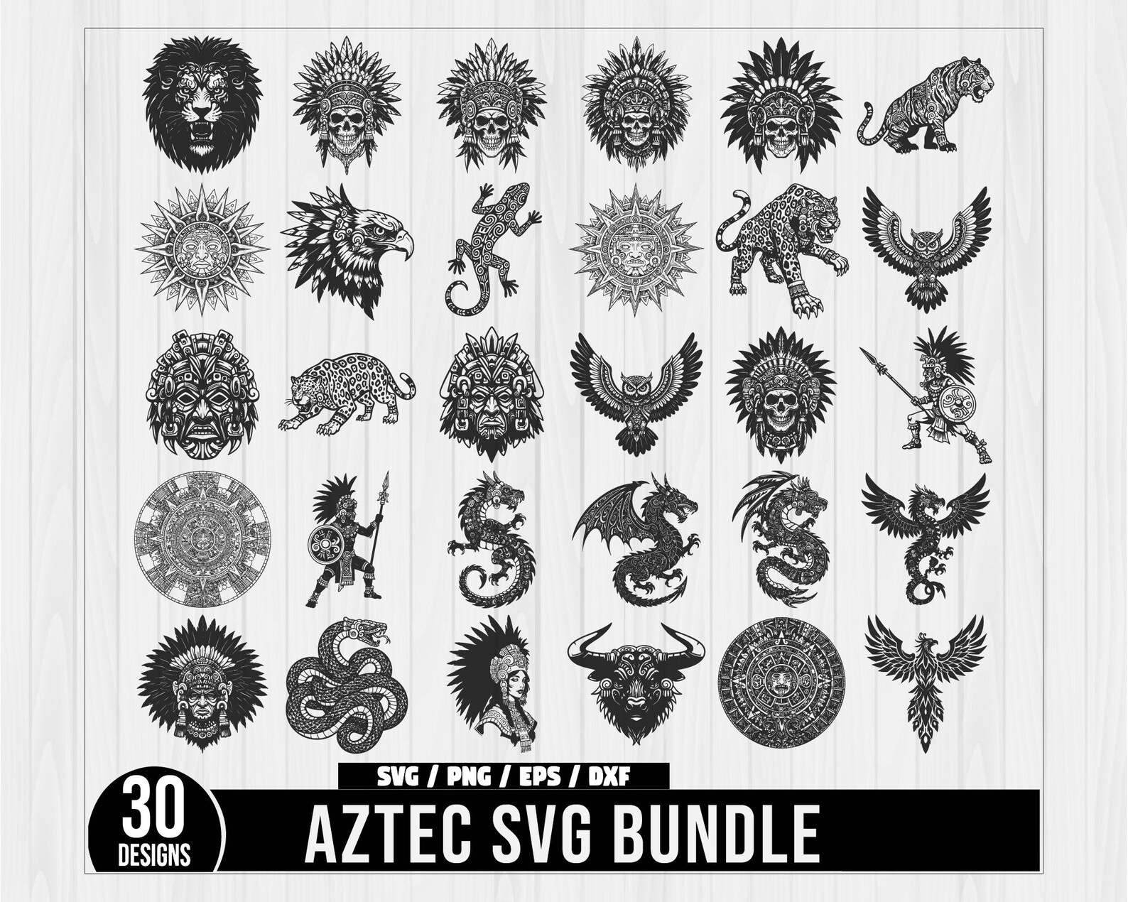 Aztec SVG Bundle, Mesoamerican Symbols Digital Art, Mayan God ...