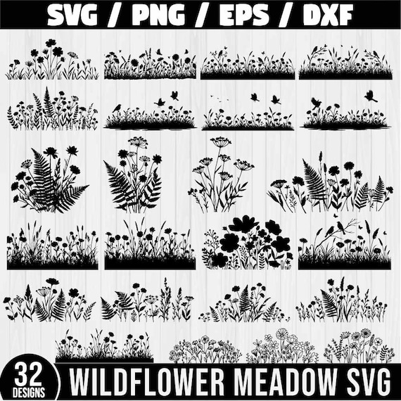 Wildflower Svg Bundle, Minimalist Flower Bouquet, Wildflower Clipart, Flower Meadow Svg, Flower Border SVG, Botanical Nature Scenes Svg