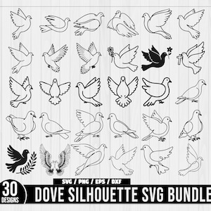 Lot de silhouette Pigeon SVG, Colombe svg, Silhouette Colombe, Silhouette d'oiseau, Clipart Pigeon, Colombe ClipArt, Colombes mariage Svg, amour Colombe Svg
