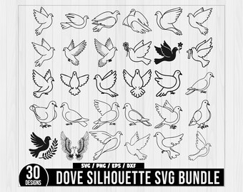 Paquete de siluetas SVG de paloma, Paloma SVG, Silueta de paloma, Silueta de pájaro, Clipart de paloma, Clipart de paloma, Palomas de boda SVG, Paloma del amor SVG