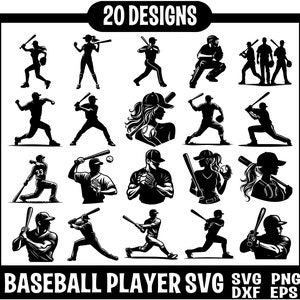 Pacchetto SVG giocatore di baseball, pacchetto silhouette di baseball, baseball SVG, baseball png, silhouette di baseball, vettore di baseball, forma di baseball