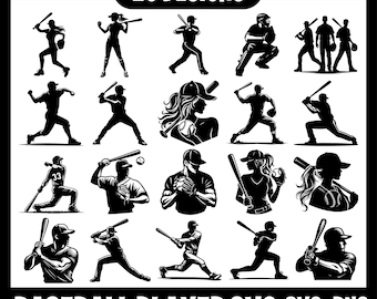 Paquete SVG de jugador de béisbol, paquete de silueta de béisbol, SVG de béisbol, png de béisbol, silueta de béisbol, vector de béisbol, forma de béisbol