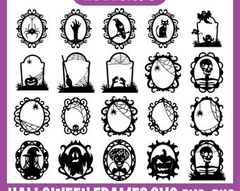 Paquete SVG de marcos de Halloween, imágenes prediseñadas de marcos de Halloween, archivos de corte de Halloween para Cricut, imágenes PNG aterradoras de Halloween, vectores de Halloween