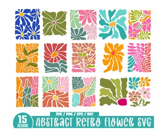 Boho Abstract Flower Svg bundle, Retro Flower Svg, Boho Flower svg, Floral png, Boho Floral png svg, Groovy Flower svg, Danish Flower svg