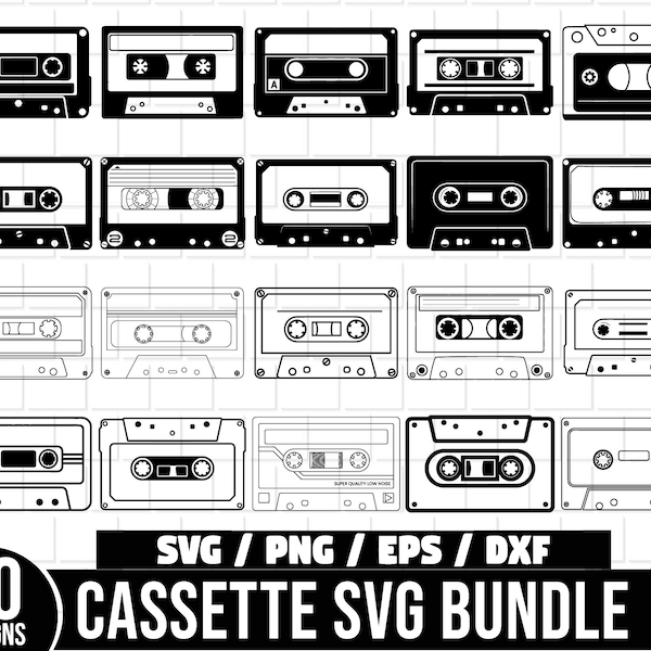 Cassette SVG Bundle, Cassette svg, Music Svg, audio cassette svg, Cassette Tape svg, Music Cassette, Cassette Clipart, Hand drawn Cassette