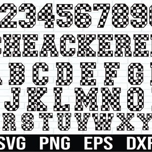 Kariertes Alphabet und Zahlen SVG Bundle, karierte Buchstaben, Racing Flagge, RACING KARIERT SVG, ALPHABET und Zahlen SVG, hohe Qualität
