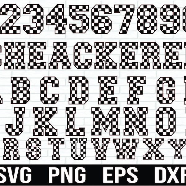 Checkered Alphabet and Numbers Svg Bundle, Checkered Letters, Racing Flag, RACING CHECKERED Svg, ALPHABET and Numbers Svg, High Quality