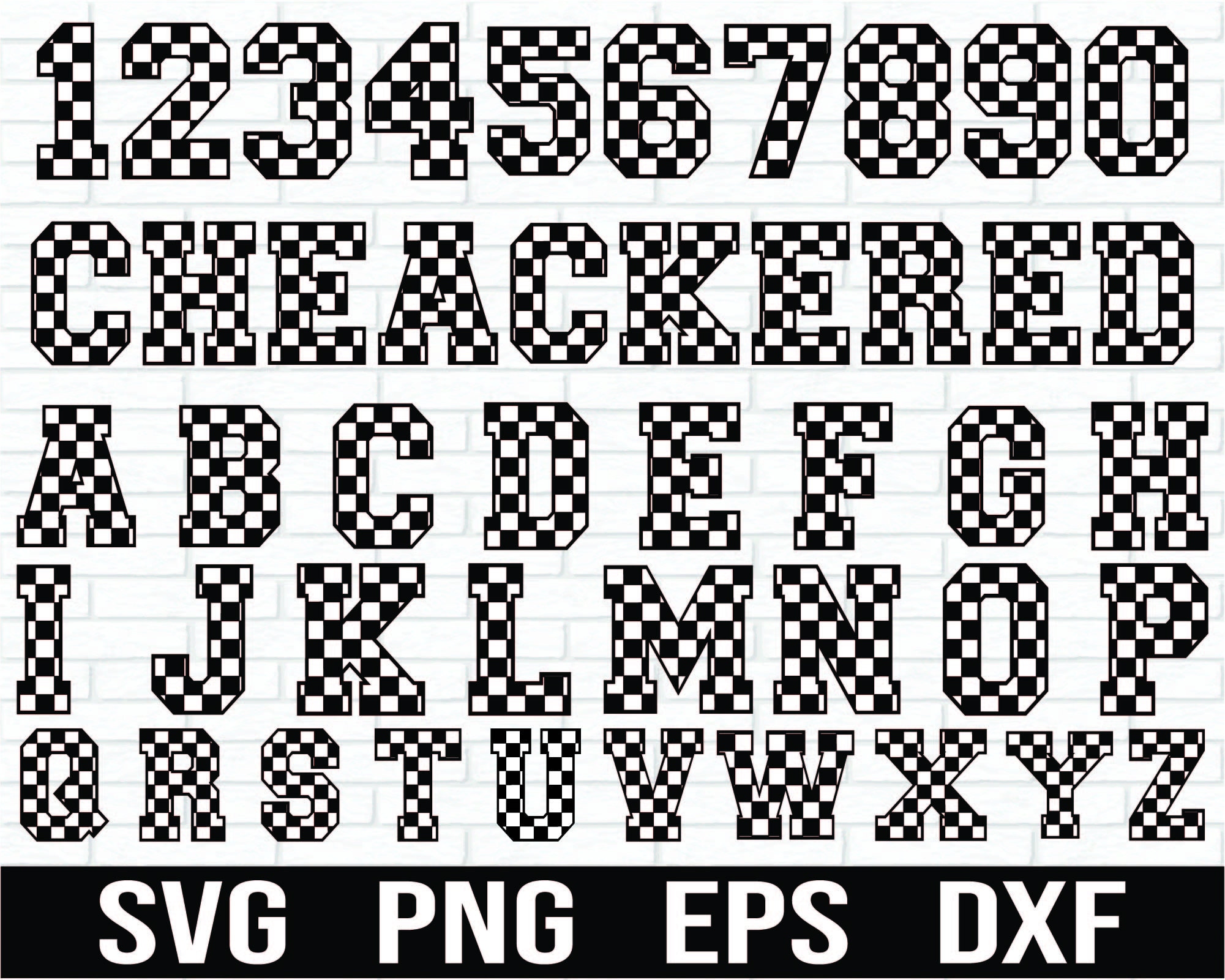 Checkered Alphabet and Numbers Svg Bundle, Checkered Letters, Racing Flag, RACING CHECKERED Svg, ALPHABET and Numbers Svg, High Quality