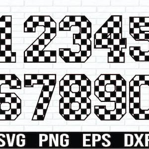Checkered Numbers SVG, Racing Numbers SVG, Jersey Numbers SVG, Checkered flag svg, damier racing svg