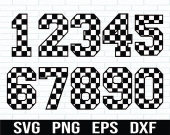 Checkered Numbers SVG, Racing Numbers SVG, Jersey Numbers SVG,  Checkered flag svg, checkered racing svg