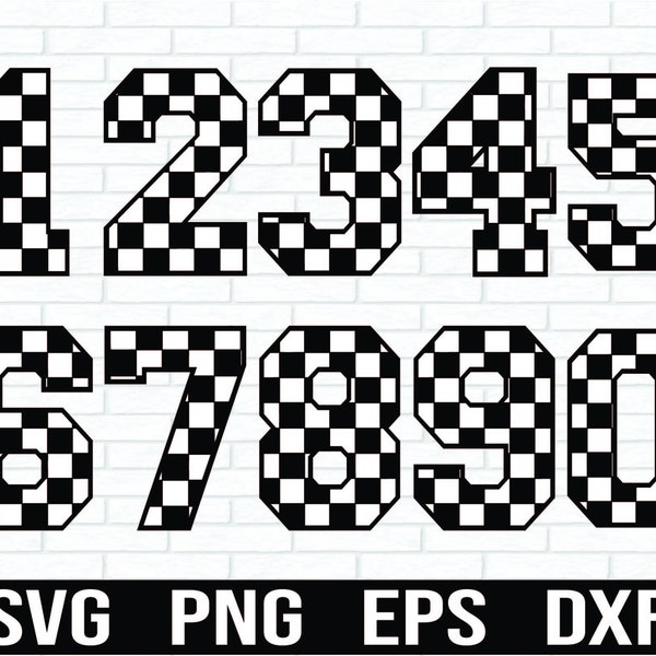 Checkered Numbers SVG, Racing Numbers SVG, Jersey Numbers SVG,  Checkered flag svg, checkered racing svg