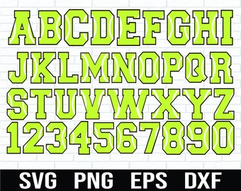 Letras y números de tenis Svg, números del equipo de pelota de tenis, fuente de letras, alfabeto SVG, Cricut, paquete universitario de tenis, número de tenis Svg