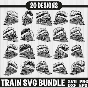 Tren Svg, Paquete de tren Svg, Vector de tren, Tren Cricut, Paquete de silueta de tren, Tren Clipart Svg, Locomotora de ferrocarril Svg, Vector de tren