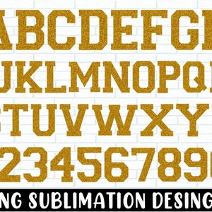 Gold Glitter Letters And Numbers Png Bundle, Gold glitter alphabet, Varsity Letters A - Z for Sublimation Designs, Game Day Shirts png